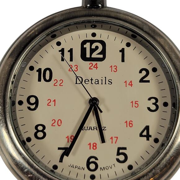 Details Pocket Watch with 14" Chain, Quartz Movement, Works New Battery - Picture 3 of 15